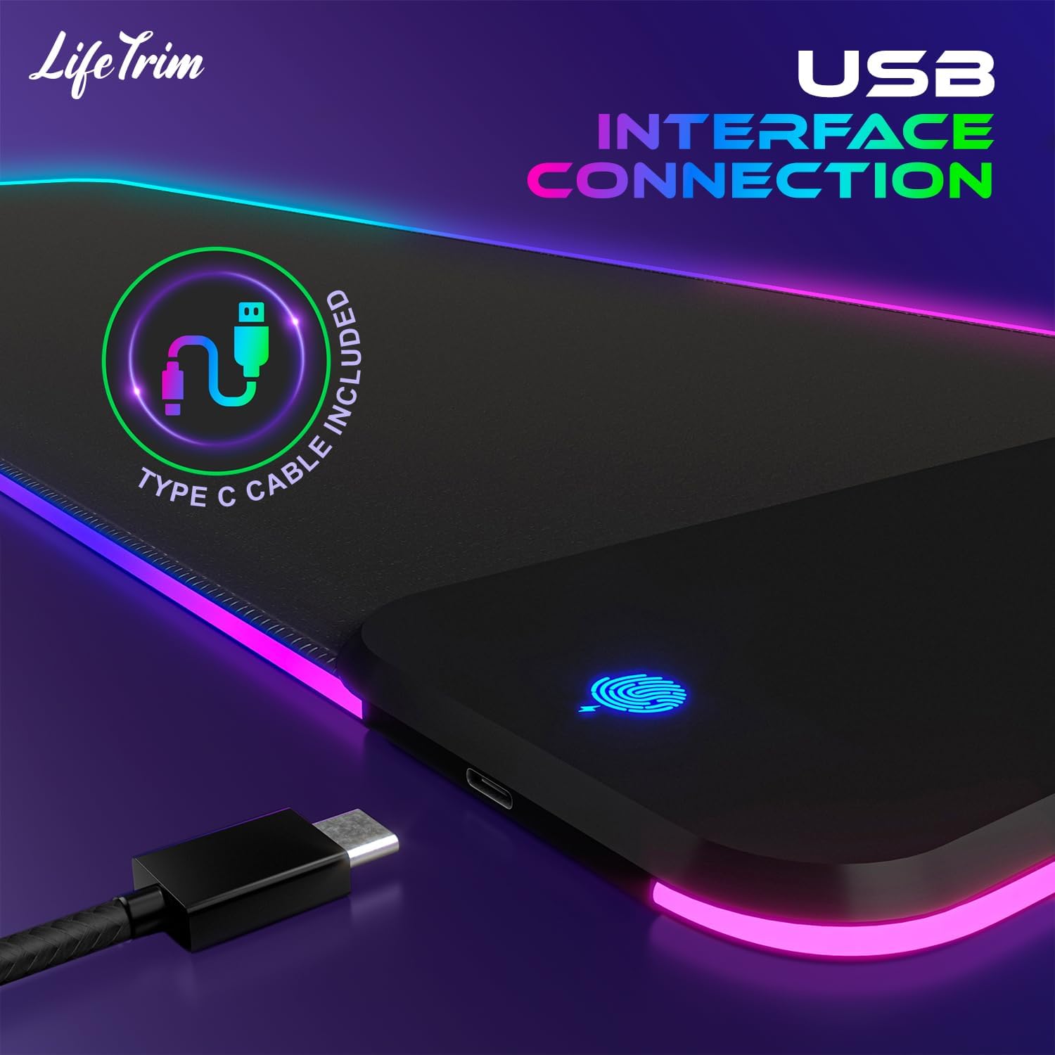 RGB Wireless Charging Gaming Mouse Pad, 35.5 x 12 Inch LED Desk Mat with 10 Lighting Modes, XXL Non-Slip Mousepad with Qi Fast Charging for Keyboard, Mouse, and Phones