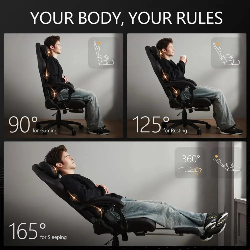Gaming Chair Big and Tall with Dual-Point Massager Lumbar Support, Video Game Chairs for Adults with Footrest, Ergonomic Comput
