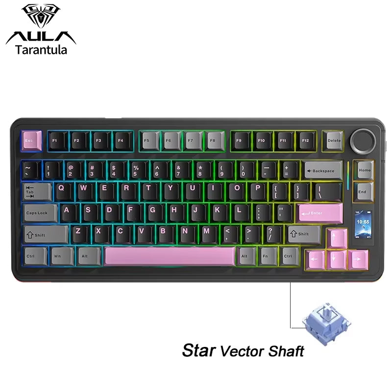 AULA S75 Pro Wireless Mechanical Keyboard, 75 Percent Hot Swappable RGB Gaming Keyboard with LCD Screen and Control Knob, 4000mAh Battery, PBT Keycaps, Tri-Mode 2.4G Bluetooth USB-C