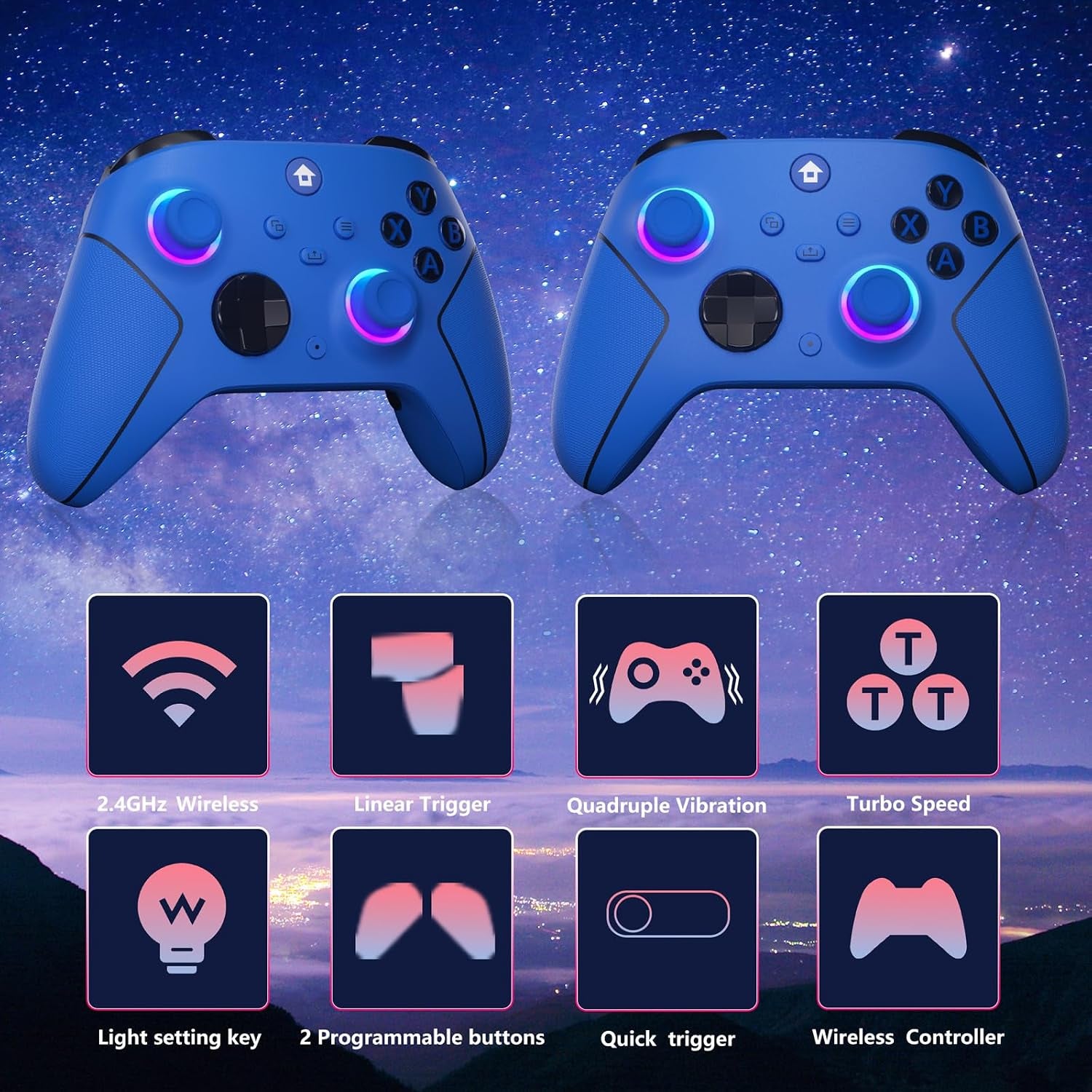 YUYIU Wireless RGB Controller for Xbox Series X|S, Xbox One & PC, Hall Effect Sticks, Turbo, Programmable Buttons, 1000mAh Battery