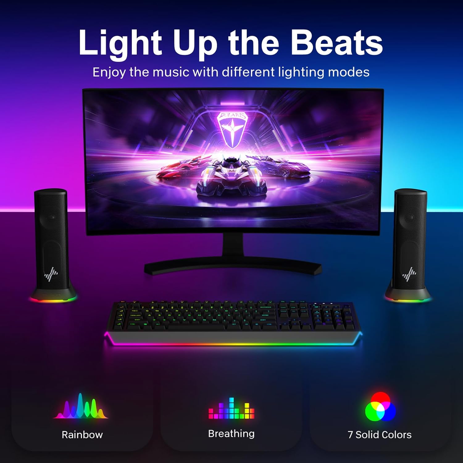Computer Speakers for Desktop PC, Hi-Fi Stereo Speakers with 9 RGB Lighting Modes, 4-Driver Wired Speakers, USB-A or USB-C Powered with 3.5mm Aux for PC, Laptop, Monitor, MacBook
