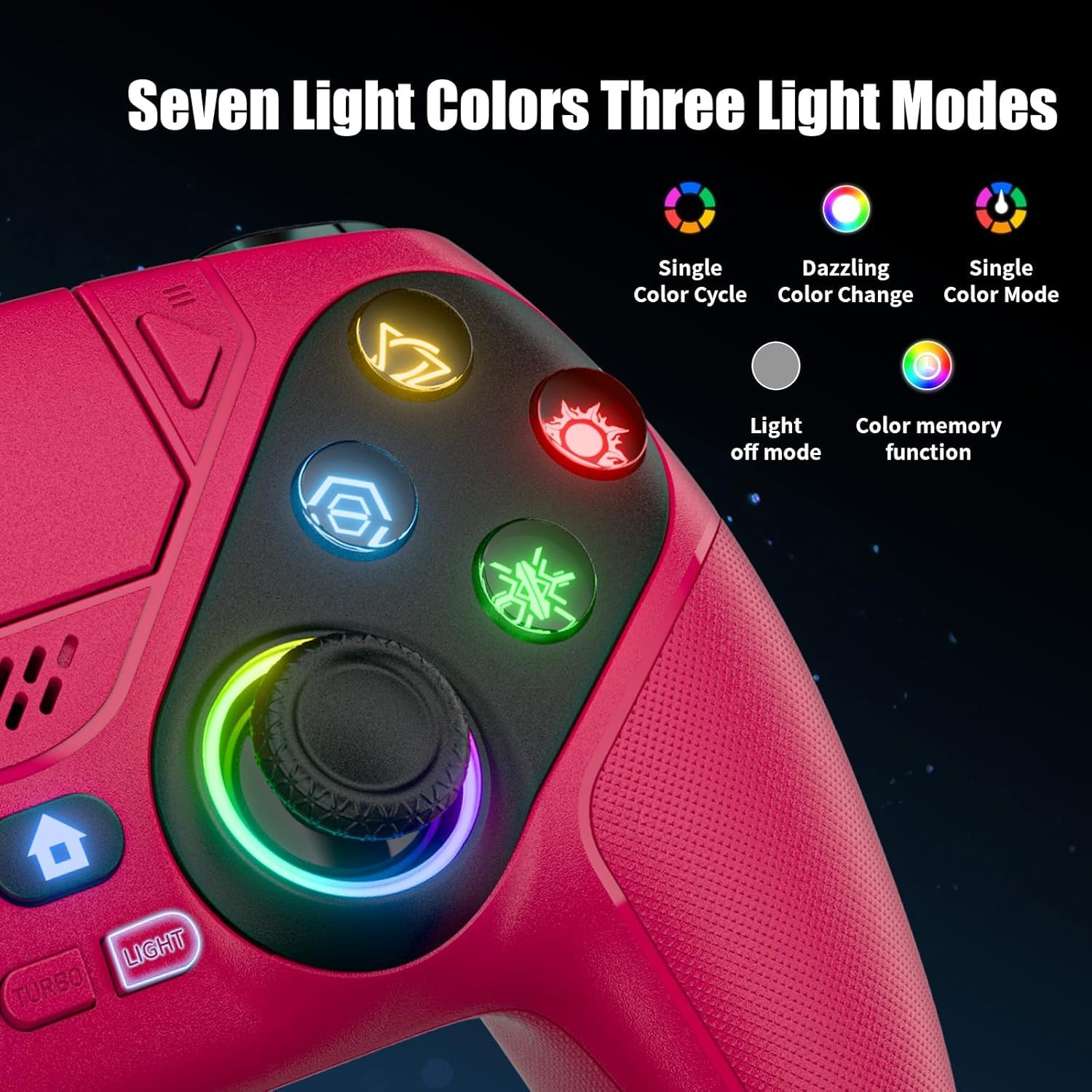 RGB Wireless Gaming Controller for PS5 and PC, Bluetooth Gamepad with Turbo and Macro, 6-Axis Motion Control, Dual Vibration, 3.5mm Audio Jack, 1000mAh Battery, Red