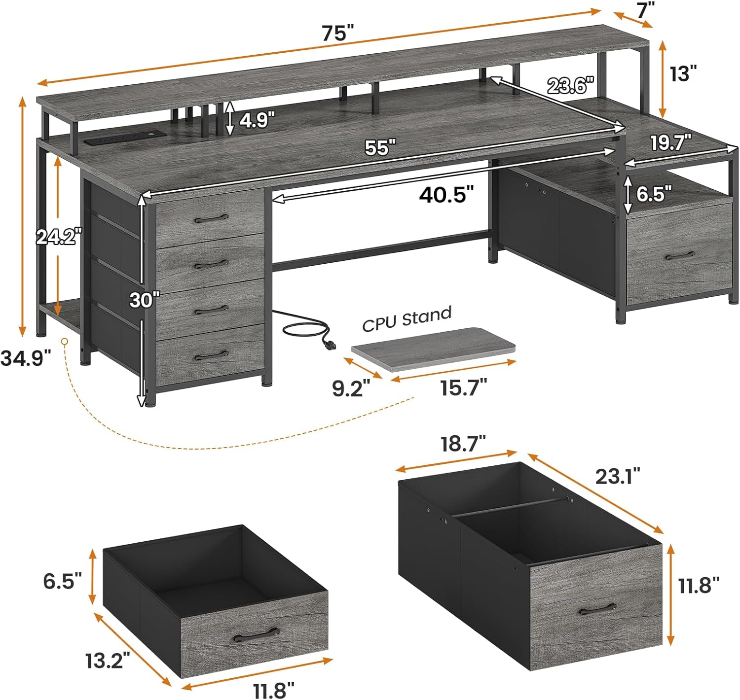 L Shaped Gaming Desk with LED Lights, Monitor Stand, Storage Shelves, and Power Outlets