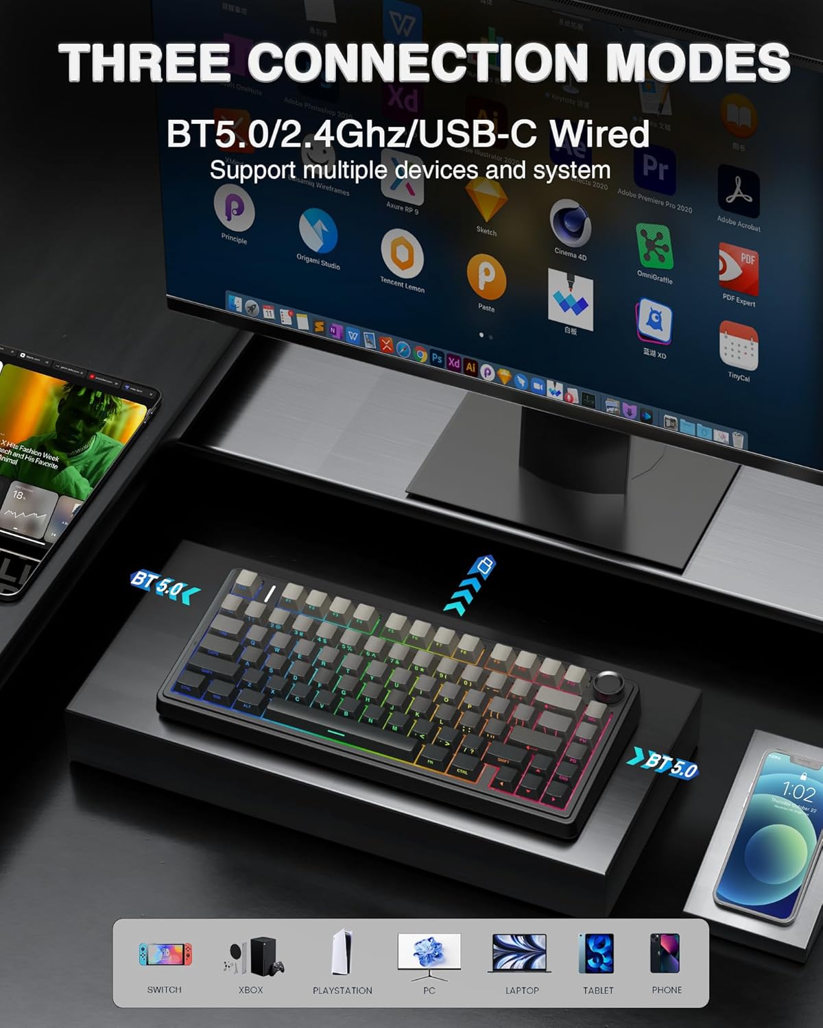 F75 Pro Wireless Hot SwappableMechanical Keyboard,75% Custom Keyboard