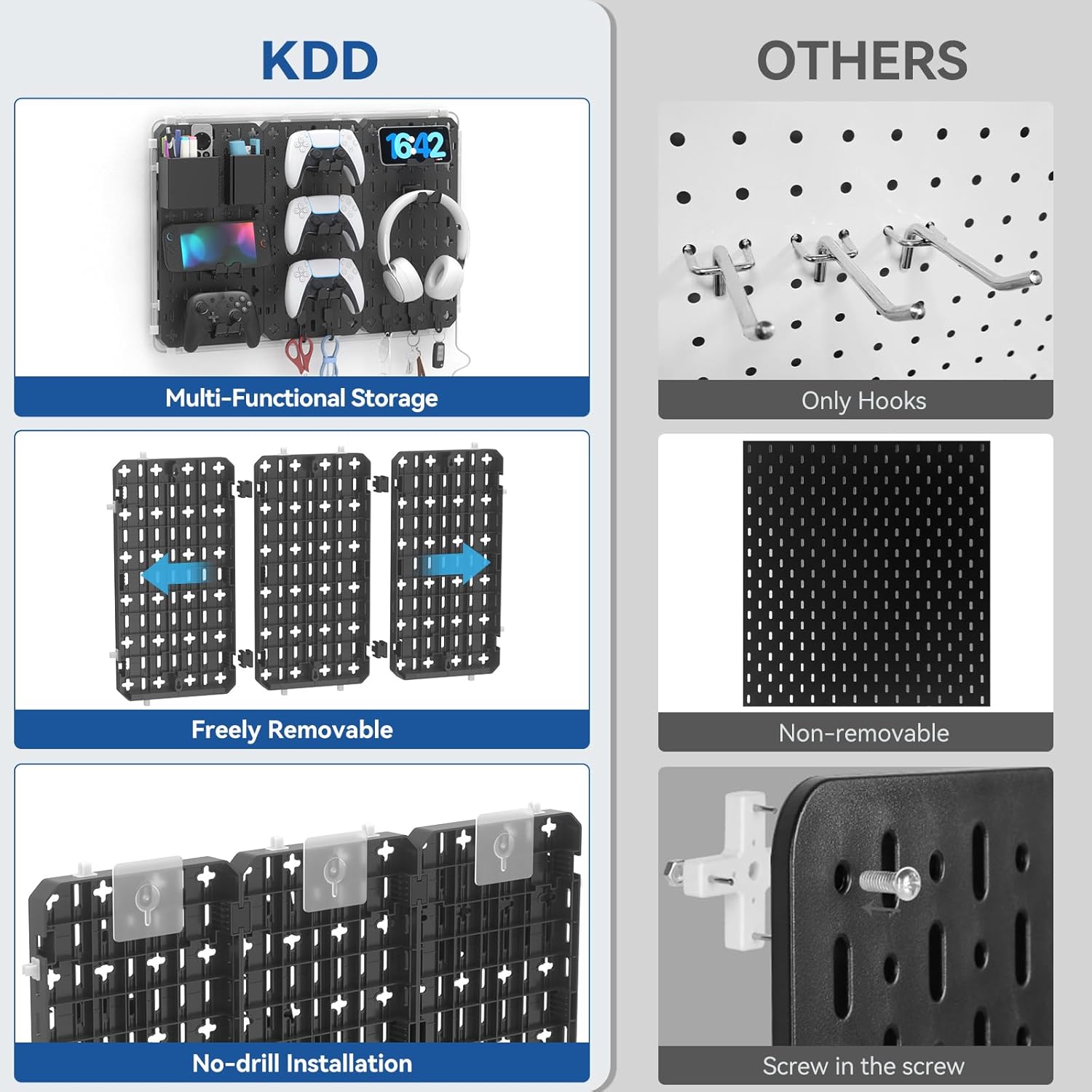 Wall Organizer Peg Board - 7 in 1 Gaming Pegboard Accessories with RGB Led Strip