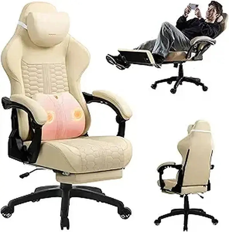 Gaming Chair Big and Tall with Dual-Point Massager Lumbar Support, Video Game Chairs for Adults with Footrest, Ergonomic Comput