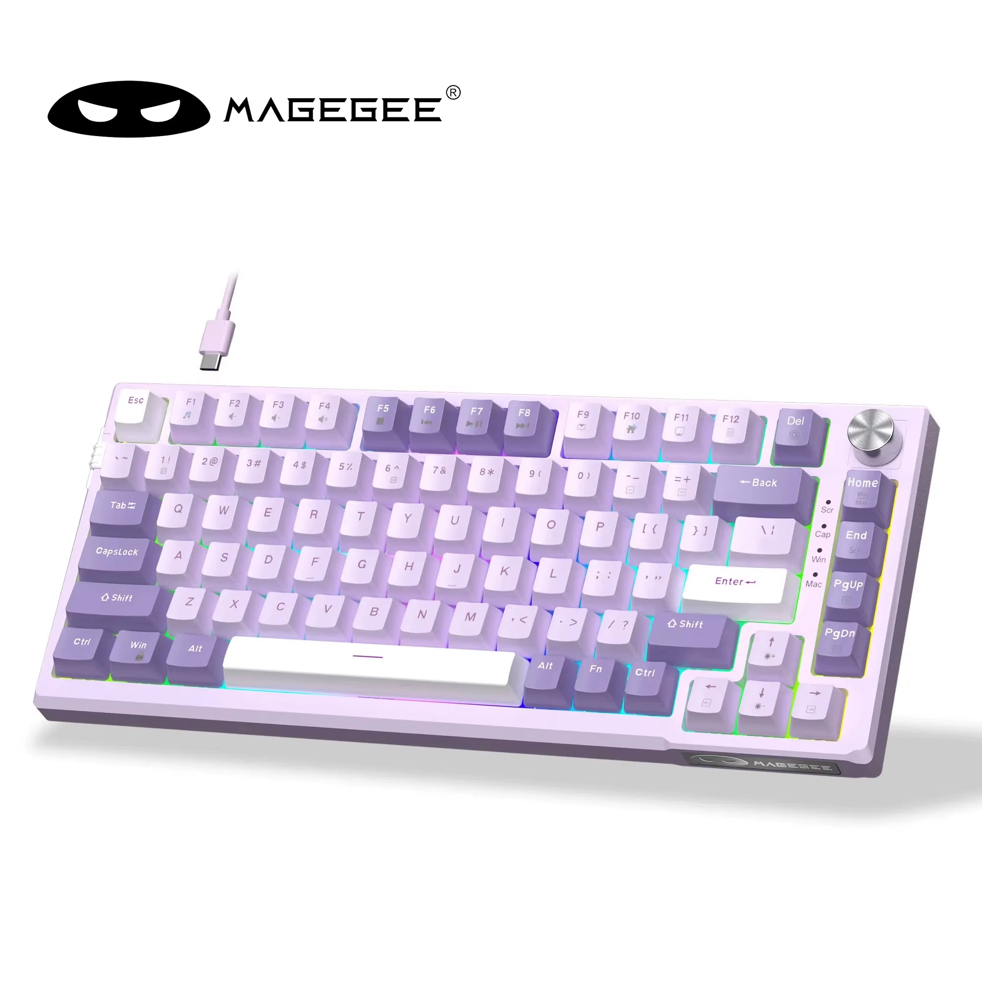 SKY81 75% Mechanical Gaming Keyboard, RGB Gasket Hot Swappable Wired Custom Creamy Sound Dampening Keyboard with Knob