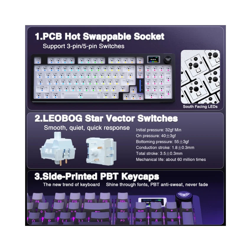 AULA S98 Pro Mechanical Keyboard with Knob& LCD Screen