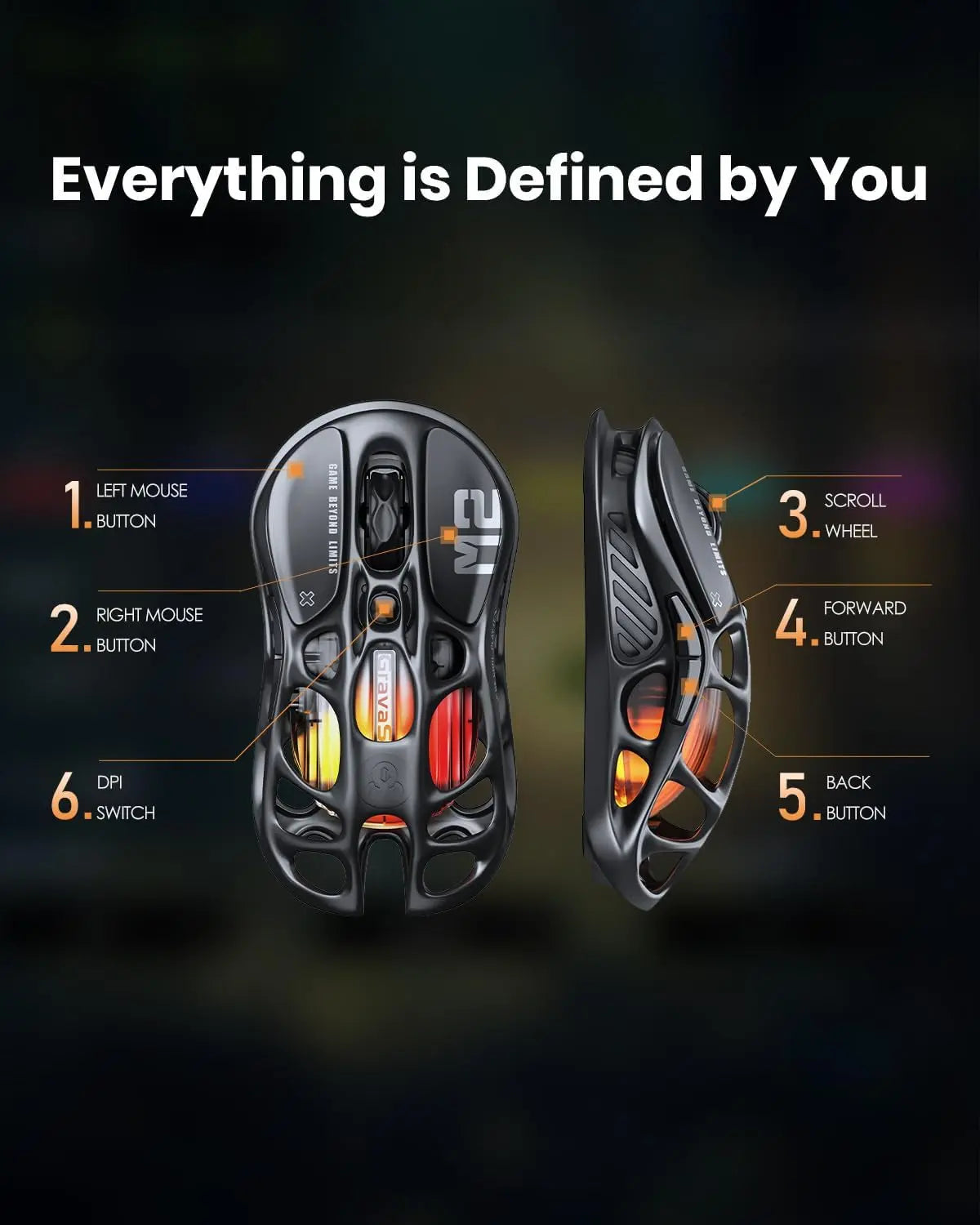 Mercury M2 Wireless Gaming Mouse with 26,000 DPI, PAW3395DM Sensor -79G Lightweight Hollowed-Out Design -5 Programmable Buttons -5 Dynamic Lightsync RGB