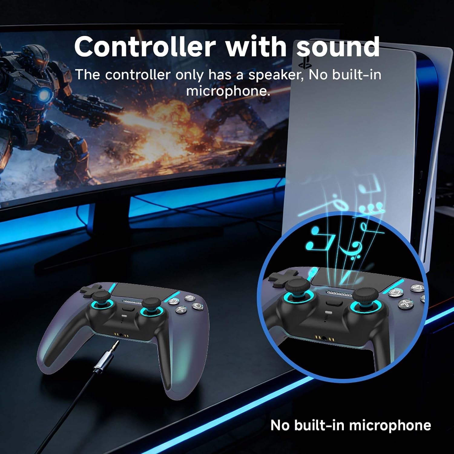 ASRVA Wireless Controller for PS5 Slim & Pro, Hall Effect, Macro, Gyro & RGB