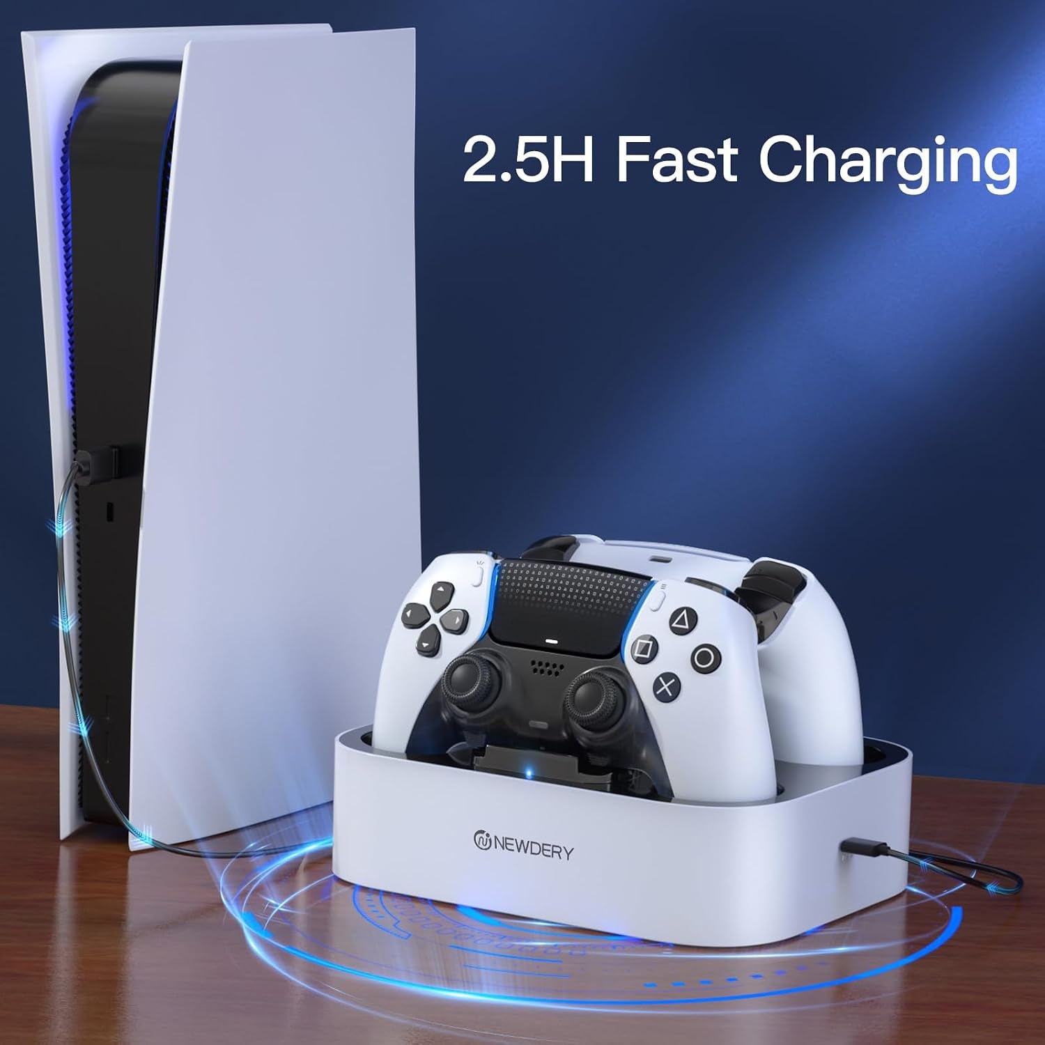 PS5 Controller Charger Dock, Fast Dual Charging Station with LED Indicator