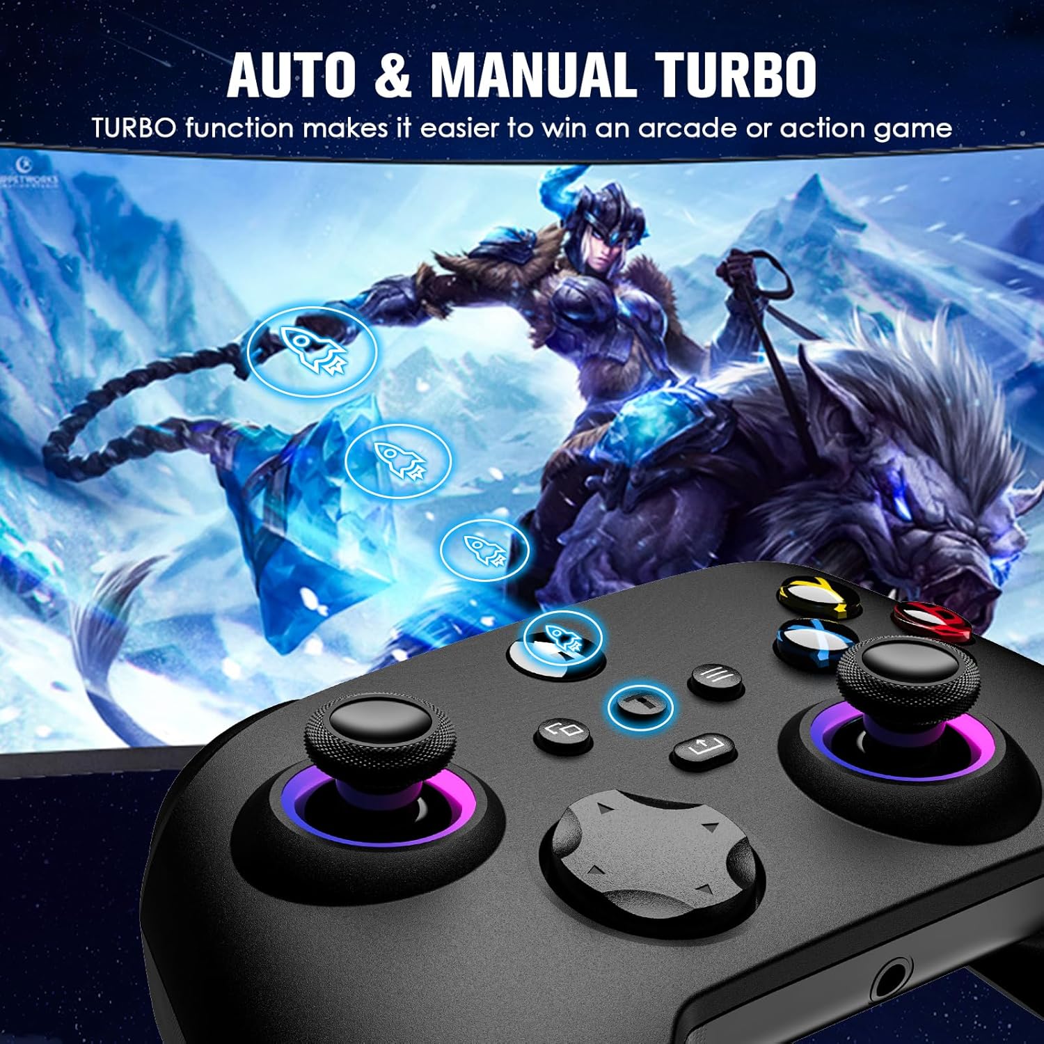 Wireless Controller for Xbox, Compatible with Xbox Series X/S/One/Pc, with 2 Silicone Thumb Grips, Hall Effect Joysticks, 2.4Ghz Wireless Adapter Gamepad with RGB Light, Dual Vibration, TURBO