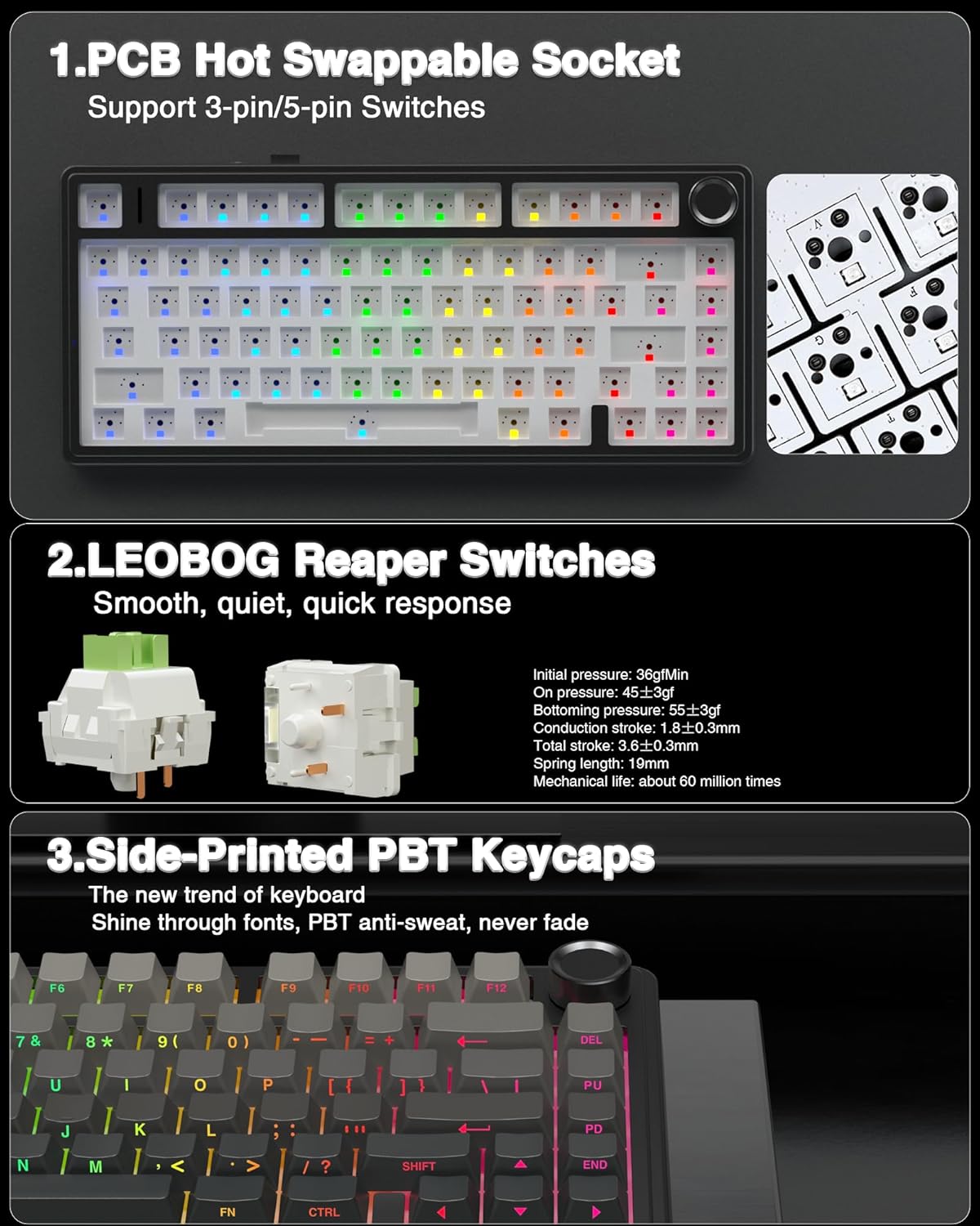 F75 Pro Wireless Hot SwappableMechanical Keyboard,75% Custom Keyboard