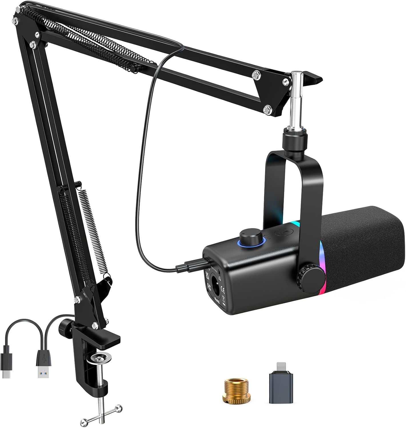 XLR/USB Dynamic Microphone for Gaming Podcast with Boom Stand
