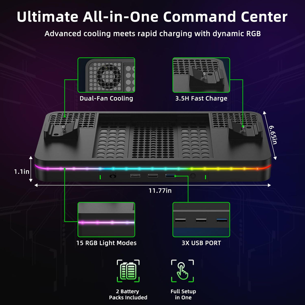 CODOGOY Xbox Series X|S Cooling Stand & Dual Controller Charger with 2 Rechargeable Batteries