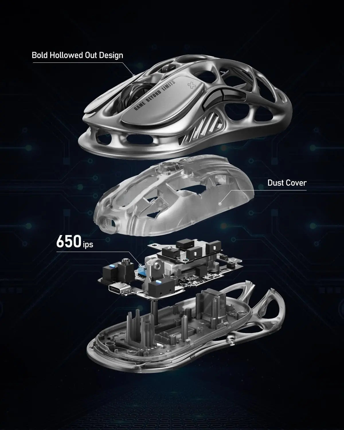Mercury M2 Wireless Gaming Mouse with 26,000 DPI, PAW3395DM Sensor -79G Lightweight Hollowed-Out Design -5 Programmable Buttons -5 Dynamic Lightsync RGB