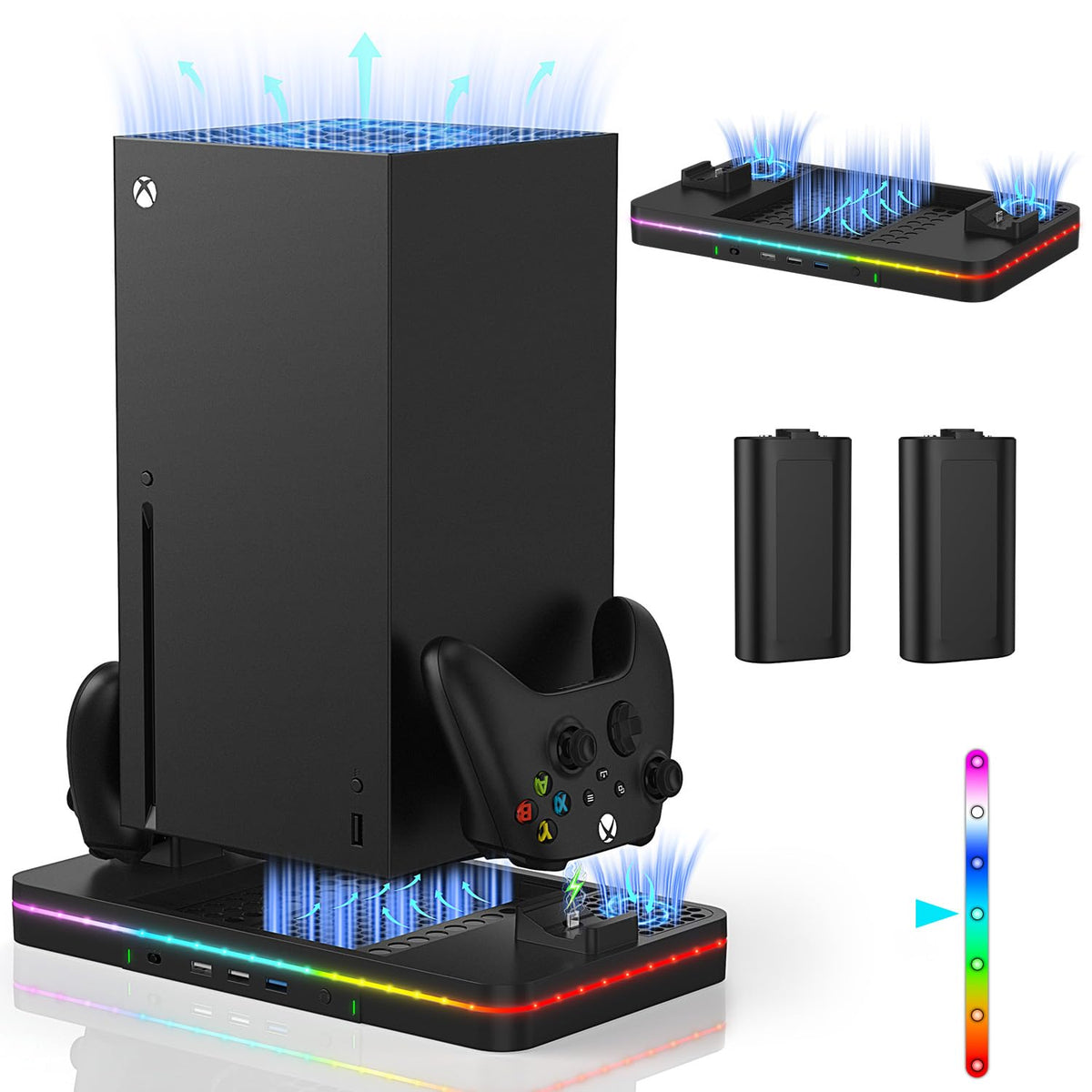 CODOGOY Xbox Series X|S Cooling Stand & Dual Controller Charger with 2 Rechargeable Batteries