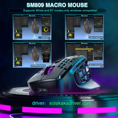 SM809 Pro Gaming Mouse with 9 Side Buttons,24000 DPI RGB Mouse for Gamer,16 Programmable Macros MMO Mouse,Black