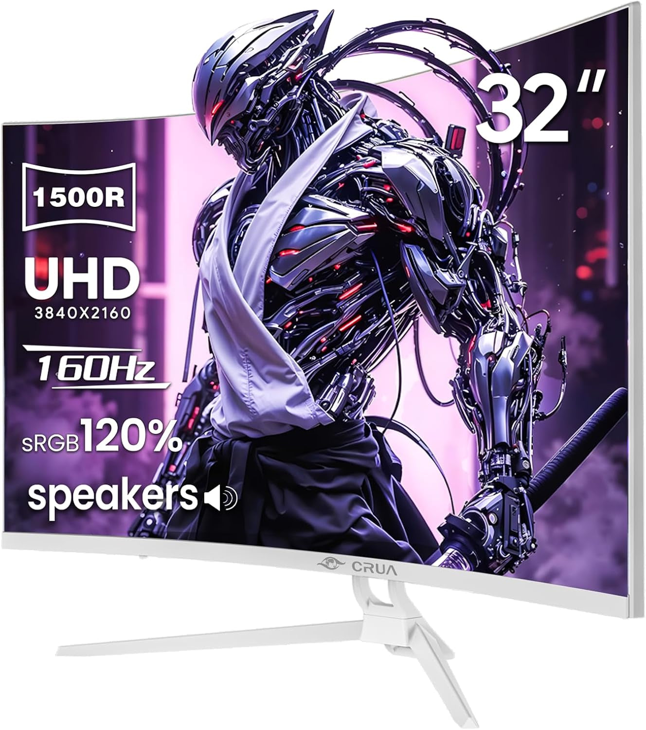 32" 4K UHD 160Hz Curved Gaming Monitor, 1500R, AMD Freesync, White | 3840X2160 VA, 120%Srgb, Built-In Speakers, HDMI 2.1/DP 1.4 and 75X75Mm Wall Mount for Gaming, Streaming, Editing and Work