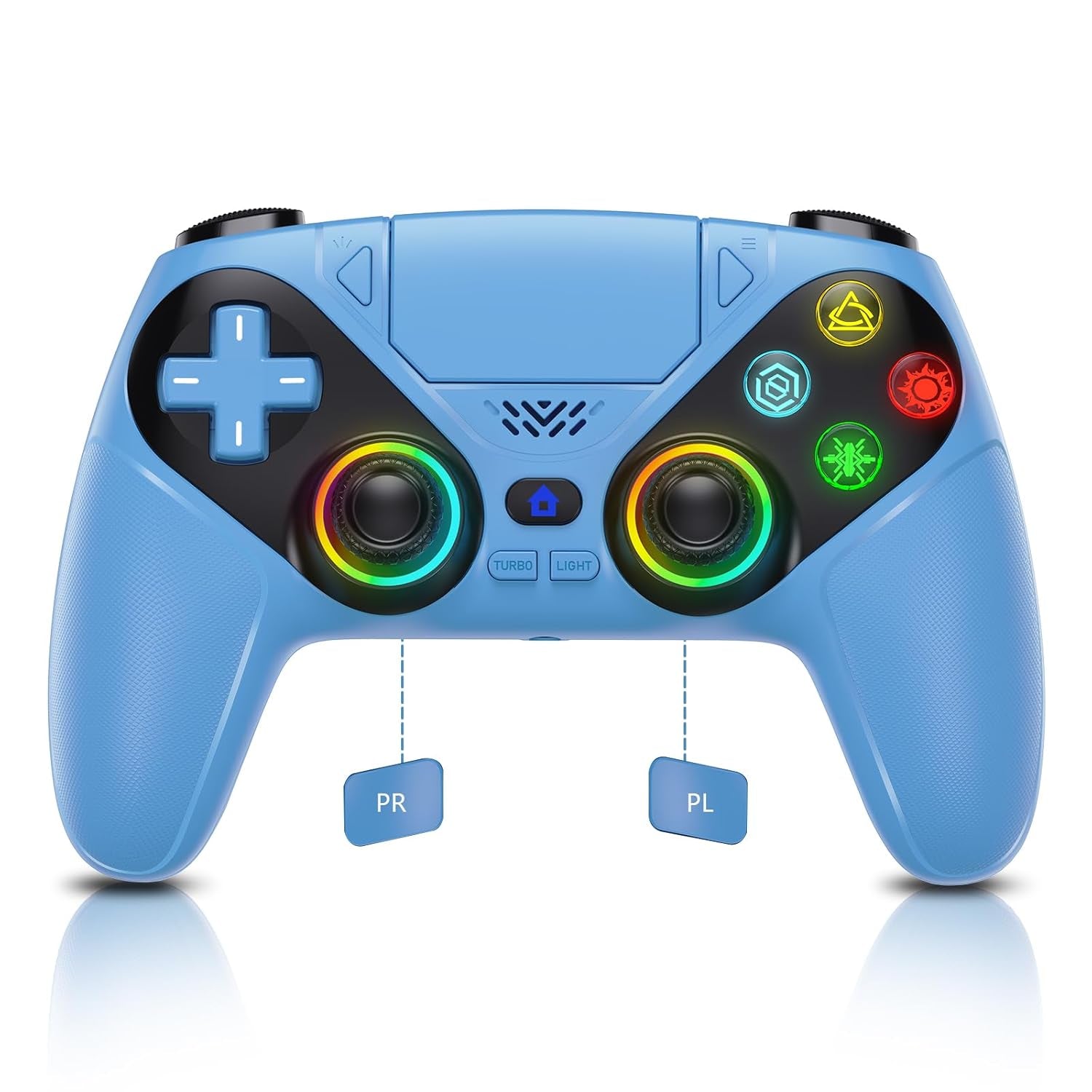 RGB Wireless Controller for Ps5/Playstation 5 PC, Bluetooth Controller with Turbo, Macro, Dynamic Vibration, 6-Axis Motion Control, 3.5Mm Audio Jack, 1000Mah Battery, Speaker - Blue