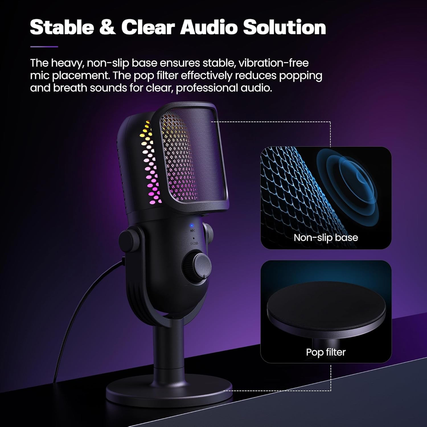 USB Microphone for PC Gaming: Condenser Microphone with RGB