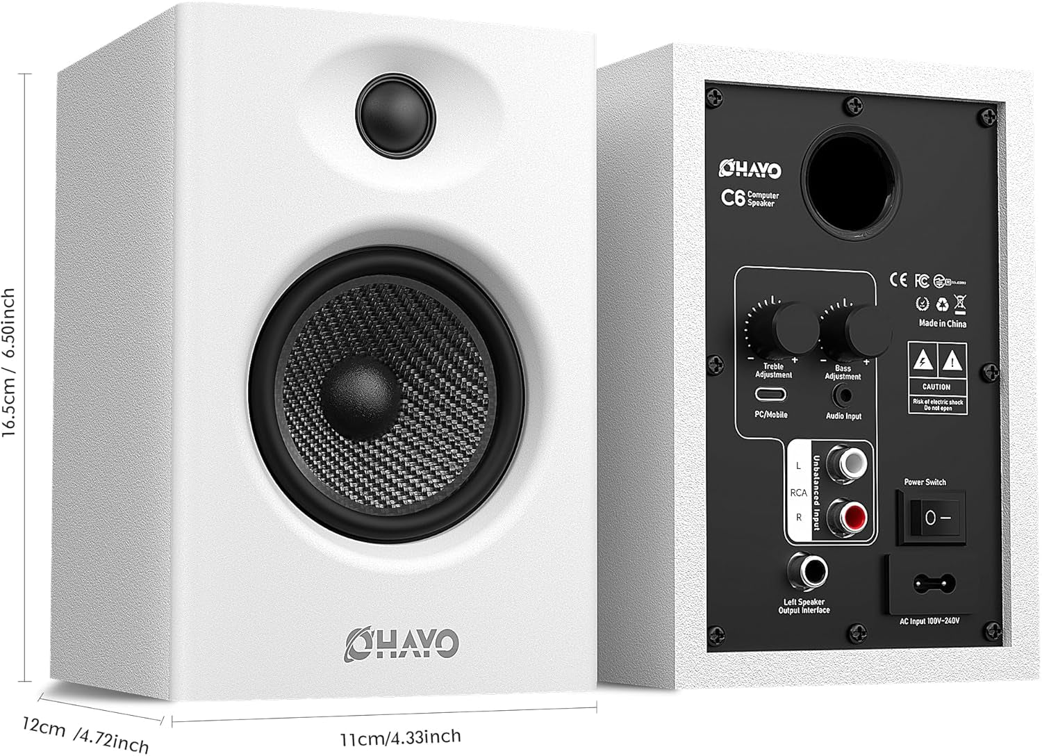 60W Desktop Computer Speakers with Bluetooth 5.3, Stereo 2.0, White