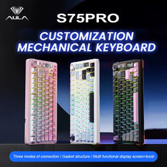 S75 Pro Gaming Mechanical Keyboard 75% Hot Swappable RGB Backlit 4000Mah PBT Keycaps Wireless Keyboard with LED Screen Knob