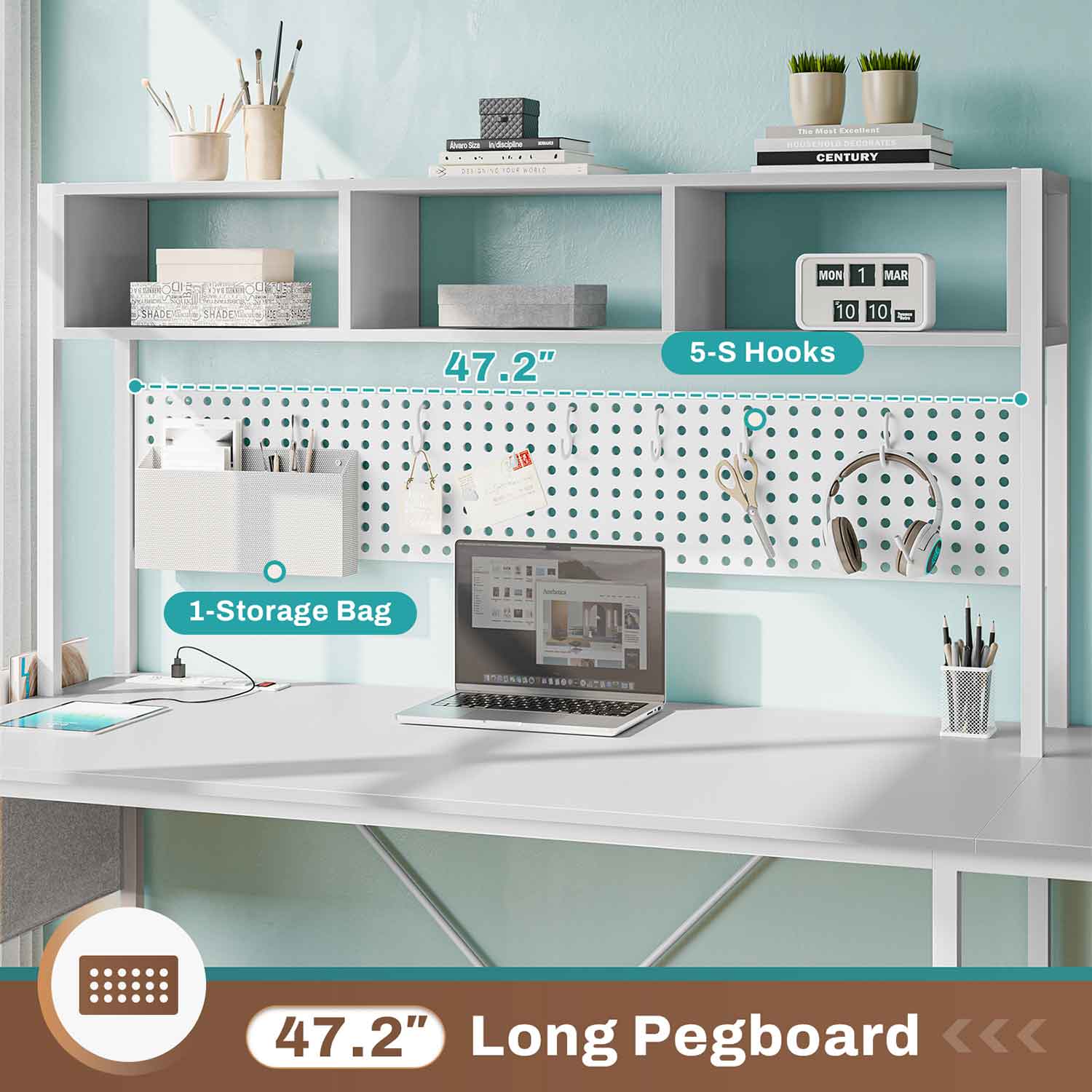 67 Inch L Shaped Gaming Desk Reversible Computer Desk with Led Lights Power Outlet Pegboard