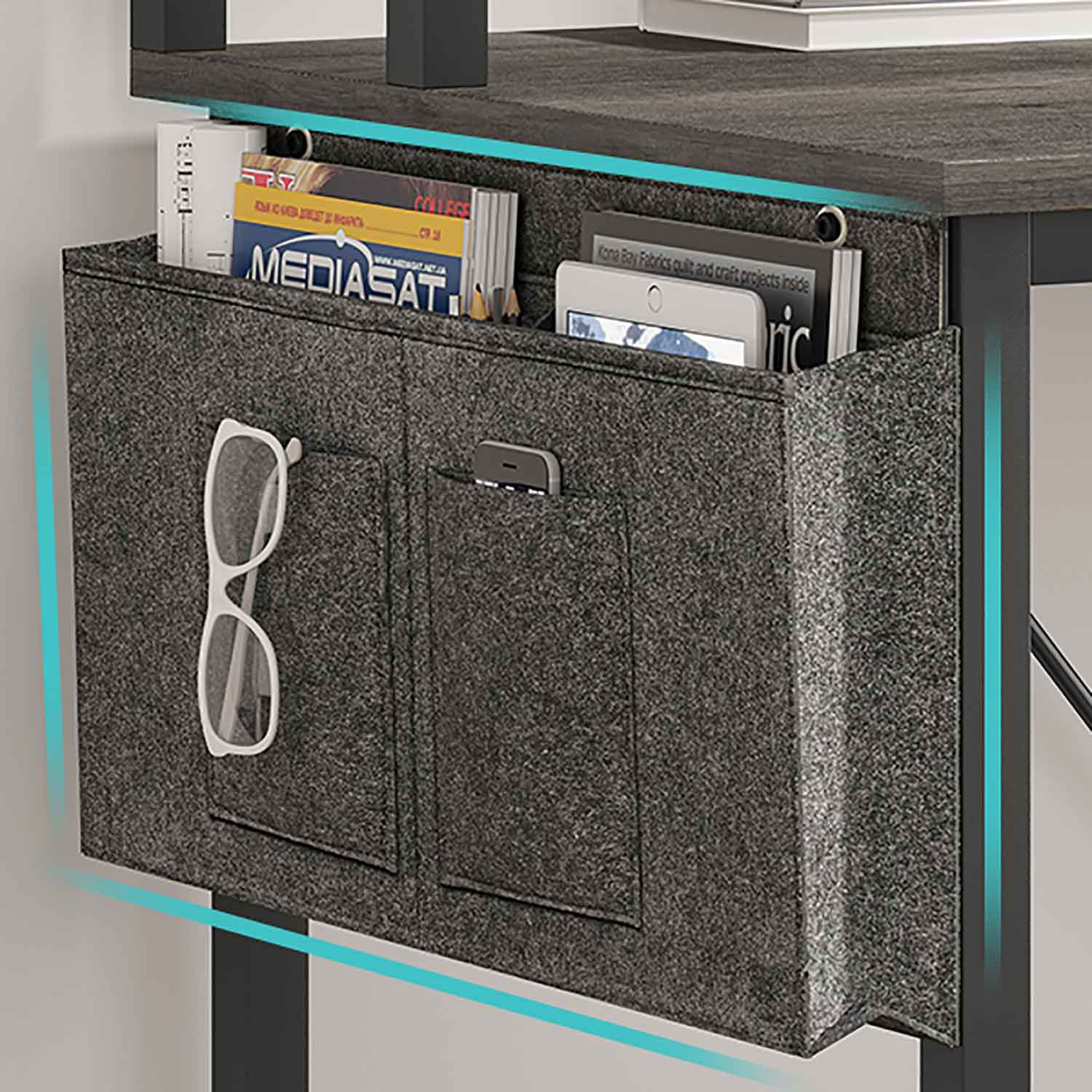 67 Inch L Shaped Gaming Desk Reversible Computer Desk with Led Lights Power Outlet Pegboard