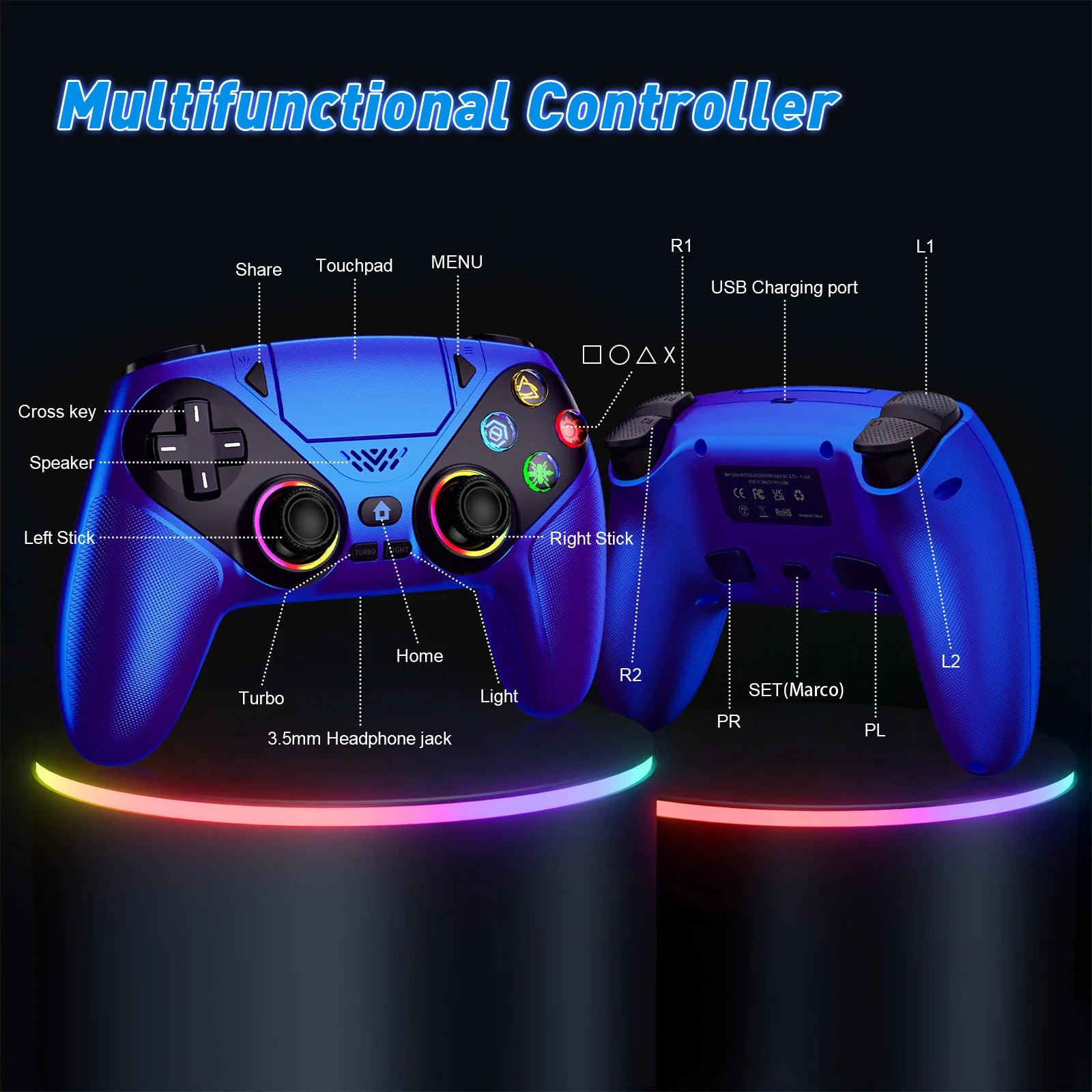 Dualpack RGB Wireless Controller Compatible with PS5 and PC, Hall Effect Triggers, Programmable Buttons, Turbo Mode, Dual Vibration Gamepad