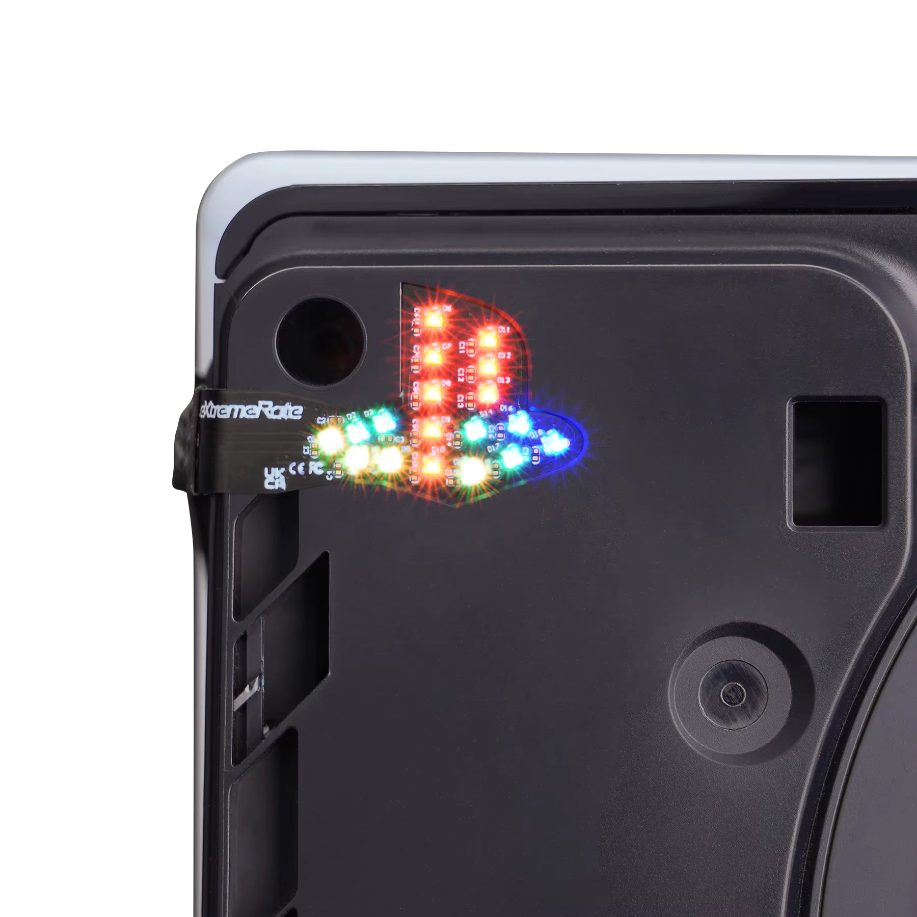 LED lights displaying colorful patterns for gaming console