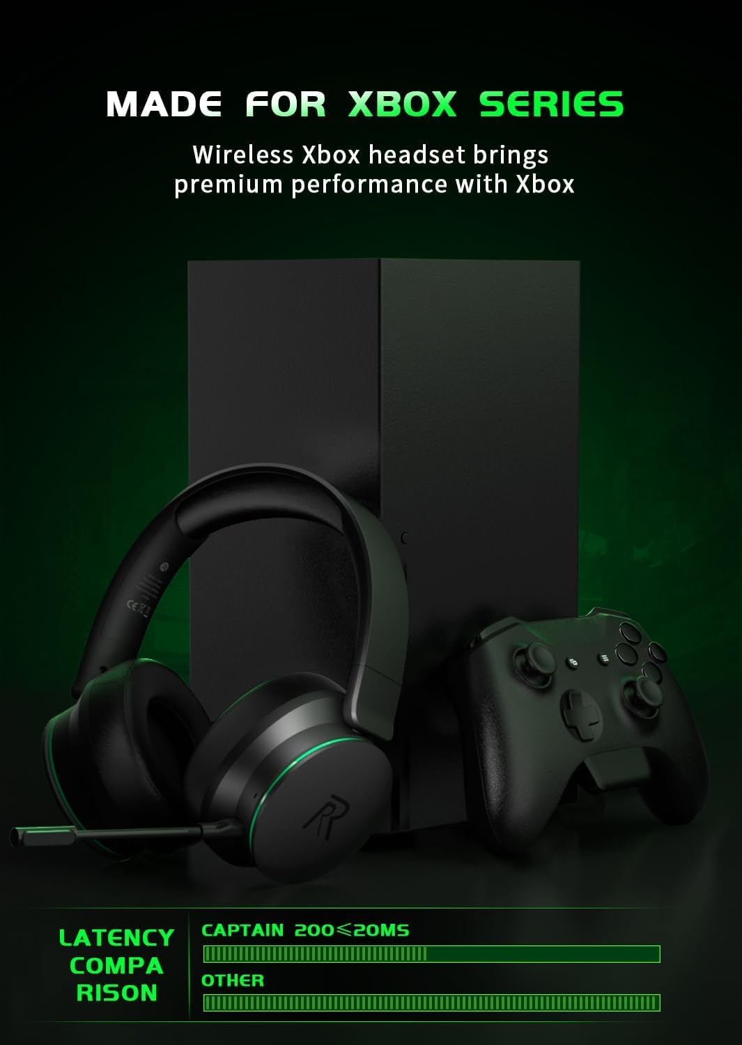 RYR Captain 200 Wireless Gaming Headset for Xbox Series X|S, PS5 & PC, 3D Surround Sound, ENC Mic, 45H Battery - NSD Gaming Supply