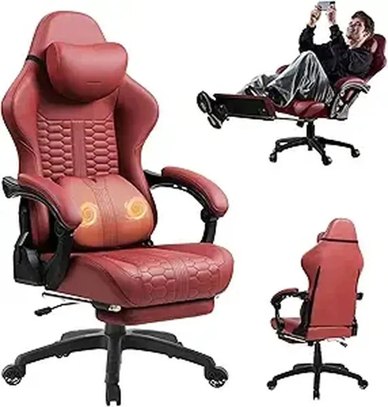 Gaming Chair Big and Tall with Dual-Point Massager Lumbar Support, Video Game Chairs for Adults with Footrest, Ergonomic Comput