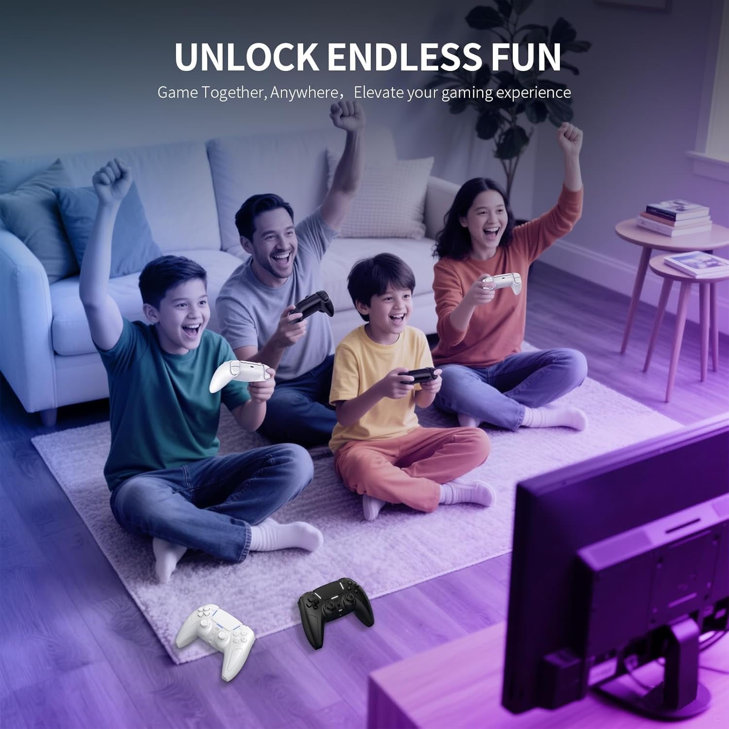 Wireless Gaming Controller Compatible with Ps5/Android/Pc, with LED Lights, Bluetooth,Hall Effect Joystick, Dual Vibration, 3.5Mm Audio Jack, 6-Axis Motion Contro Gamepad with Speaker (White)