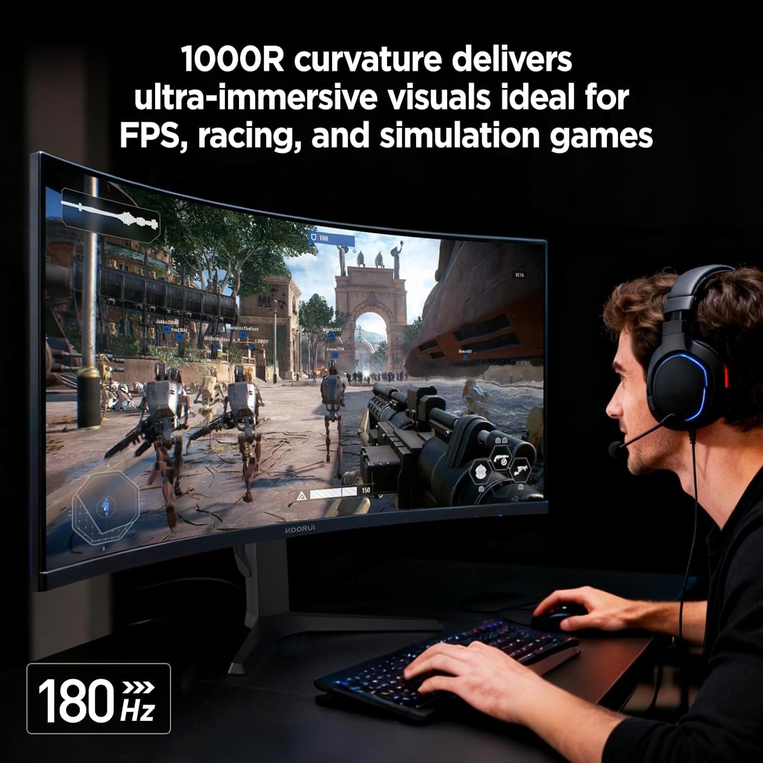 34-Inch Curved Ultrawide WQHD 3440×1440 Gaming Monitor, 180Hz 1000R- PIP/PBP, 1Ms(Mprt), HDR400, DCI-P3 95%, Freesync Premium, 1 X DP 1.4 & 2 X HDMI 2.0, Tilt Height Swivel Adjustment, 34E6UC