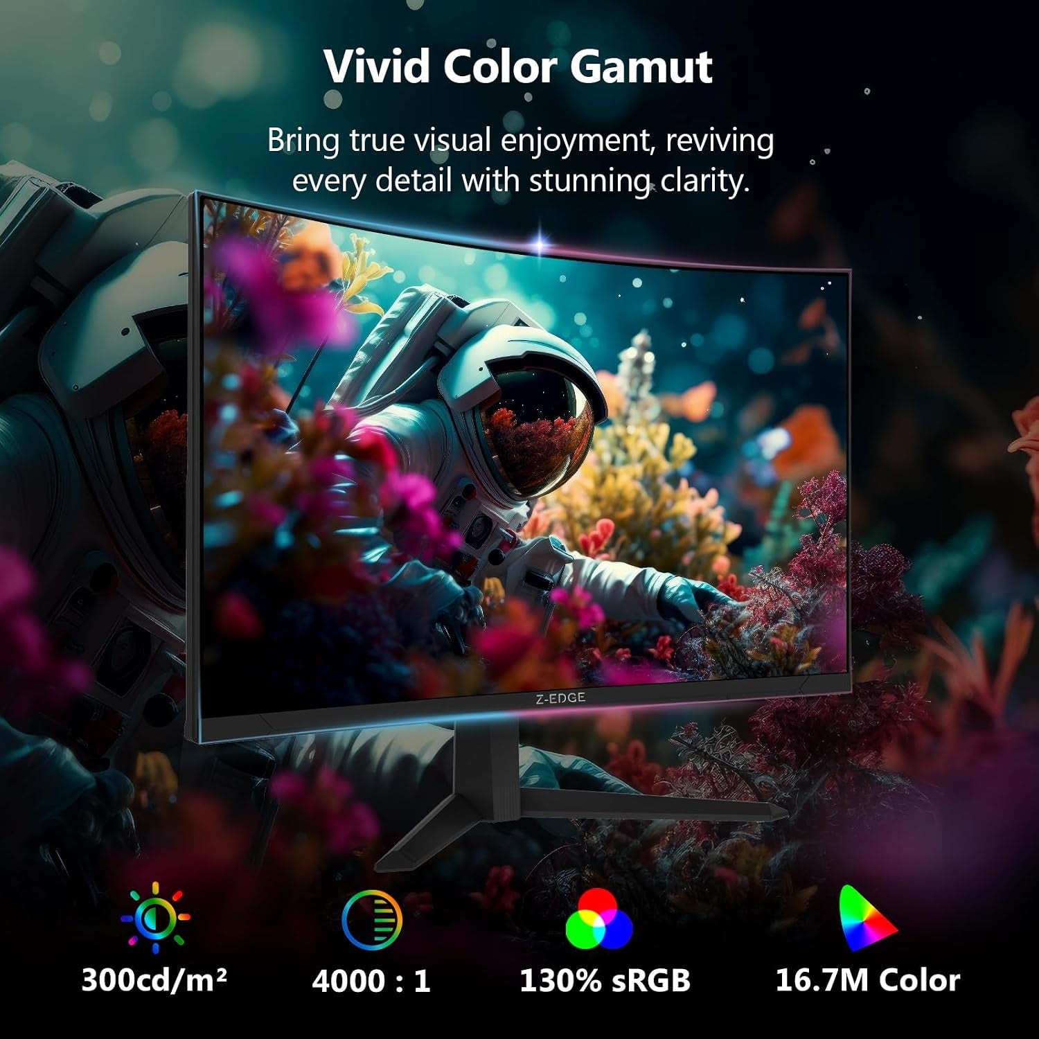 Z-Edge 27 Inch Curved Gaming Monitor, 1080P, 300Hz/240Hz Computer Screen | UG27S 1500R Curved Computer Monitor, 1Ms, Freesync, Low Blue Light, Dual DP & HDMI, Metal Stand, for Office & Gaming
