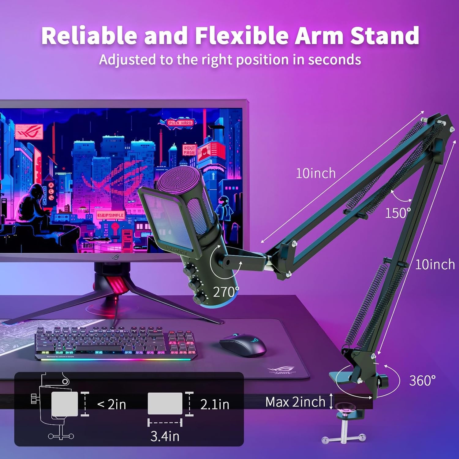 Gaming Microphone, USB Condenser Mic for PC, PS4/5 and Mac.