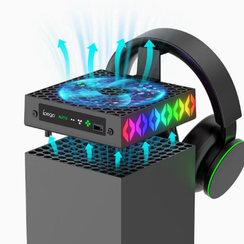 Suitable for Xbox Series X Game Console Intelligent Temperature Control Cooling Fan with RGB Lights Headphone Hook