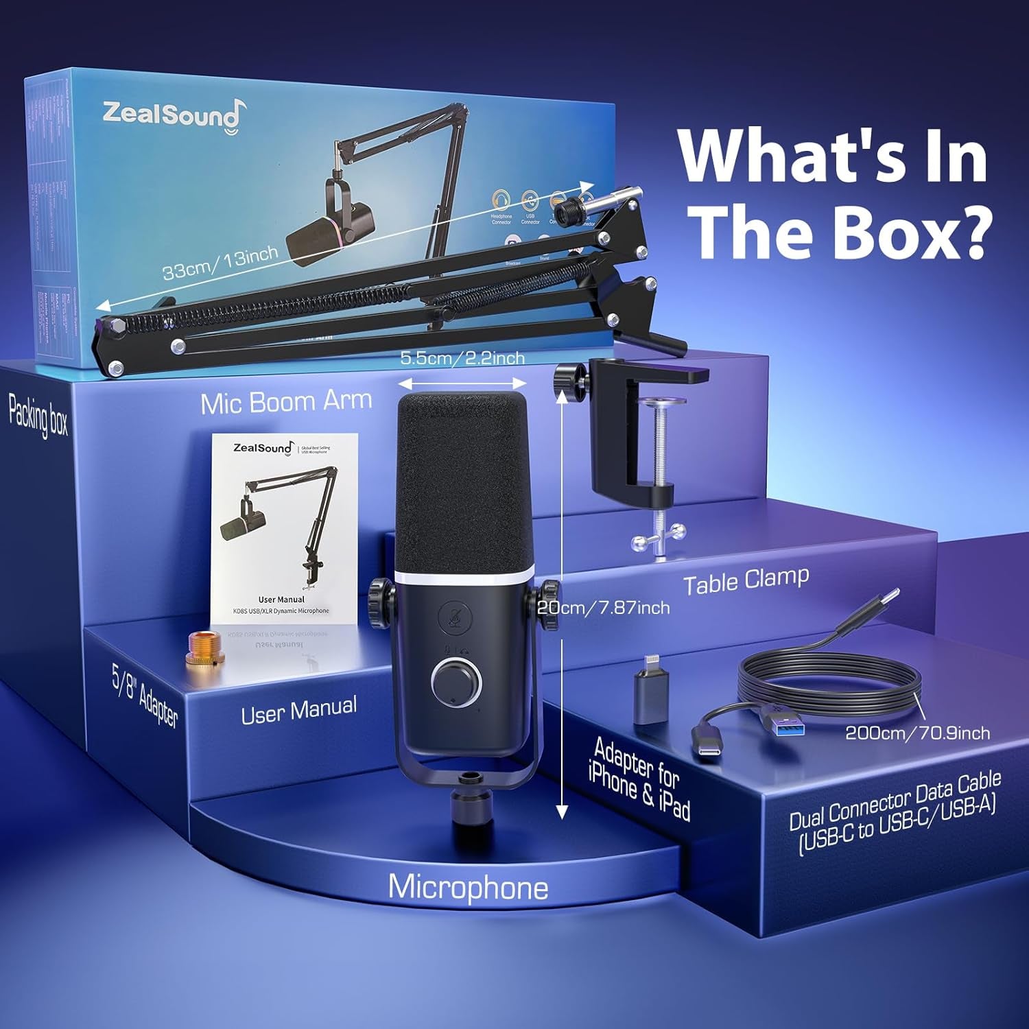 XLR/USB Dynamic Microphone for Gaming Podcast with Boom Stand