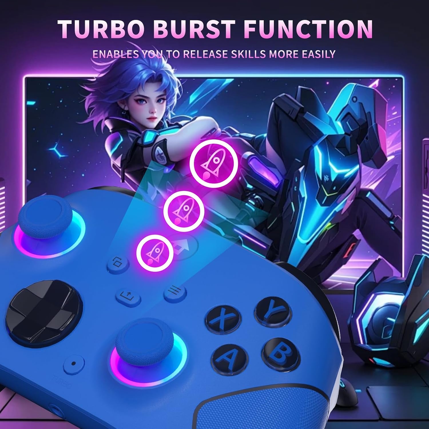YUYIU Wireless RGB Controller for Xbox Series X|S, Xbox One & PC, Hall Effect Sticks, Turbo, Programmable Buttons, 1000mAh Battery