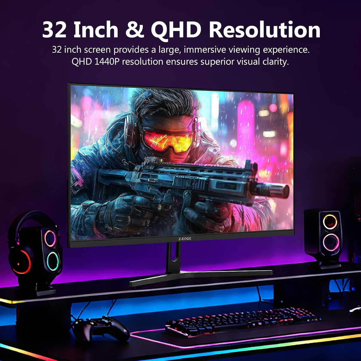 Z-EDGE UG32 32" Curved Gaming Monitor, QHD 1440p, 180Hz, 1ms, FreeSync Premium, 1500R