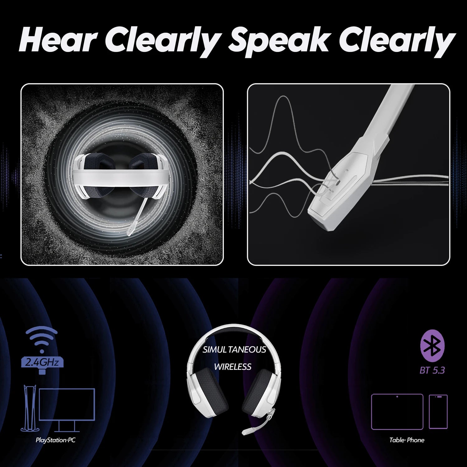 NUBWO G06 Wireless Gaming Headset for PS5 & PC, 100H Battery, 7.1 Surround Sound