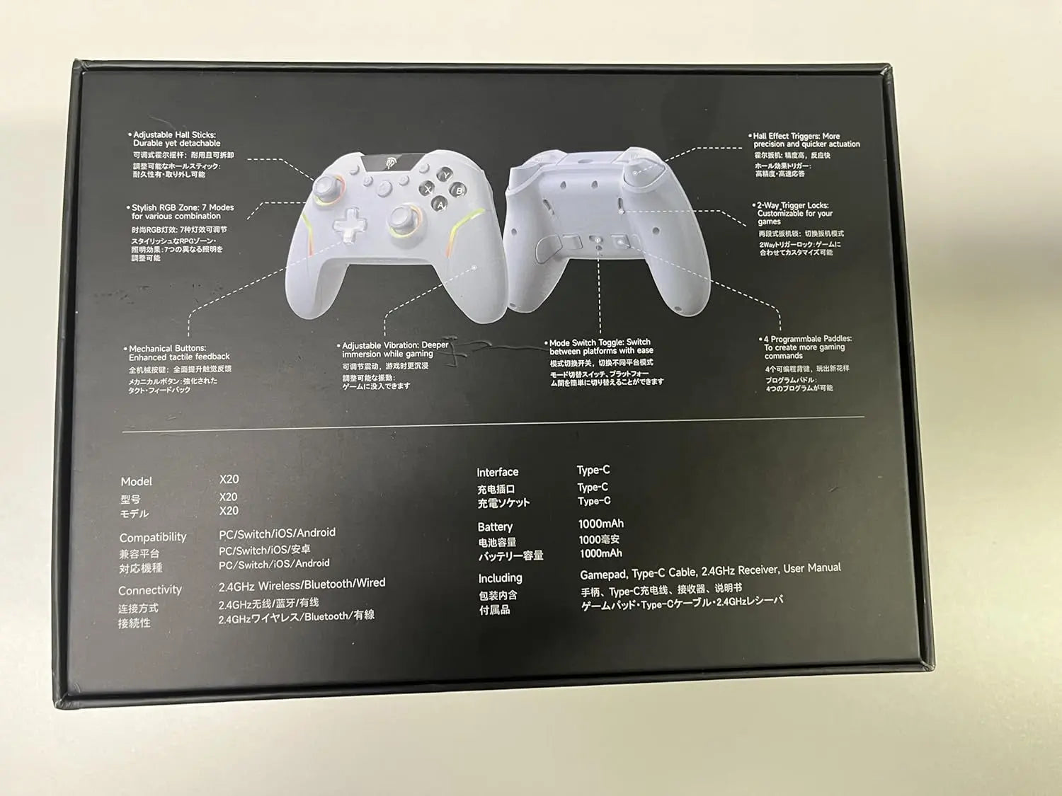 X20 Wireless Gaming Controller with RGB Backlit, 2-Stage Hall Effect Stick, 1000Hz Polling Rate, 6-Axis Gyro on Multi-Platform, Mech Buttons- Compatible with Pc/Switch/Steam/Android