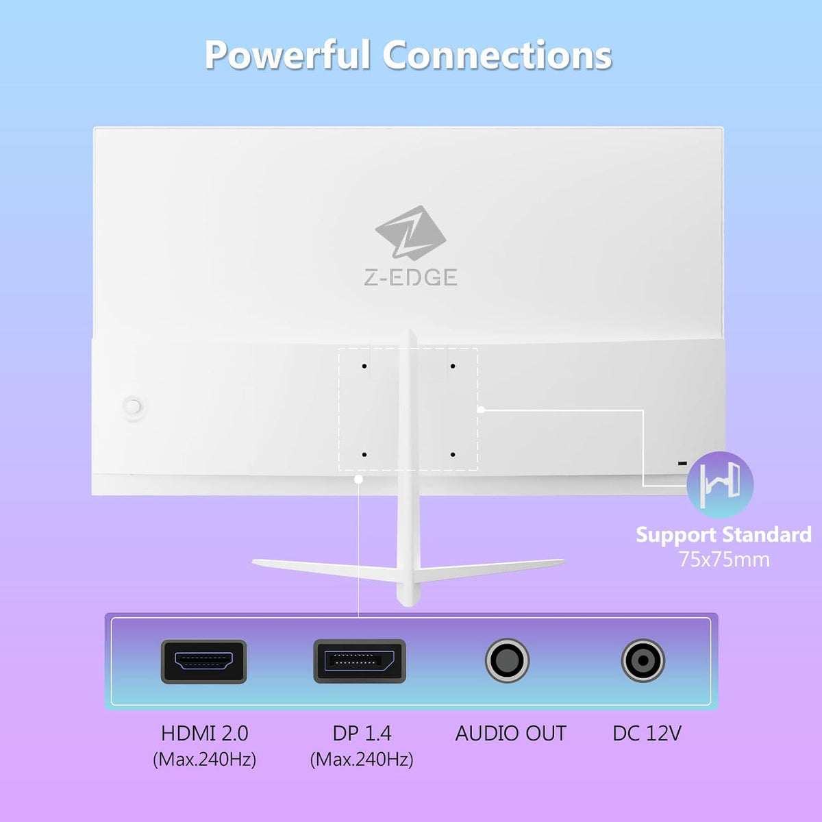 Z-EDGE UG24PJ 24" 240Hz Gaming Monitor, FHD 1080p IPS, 1ms, FreeSync, HDR, White