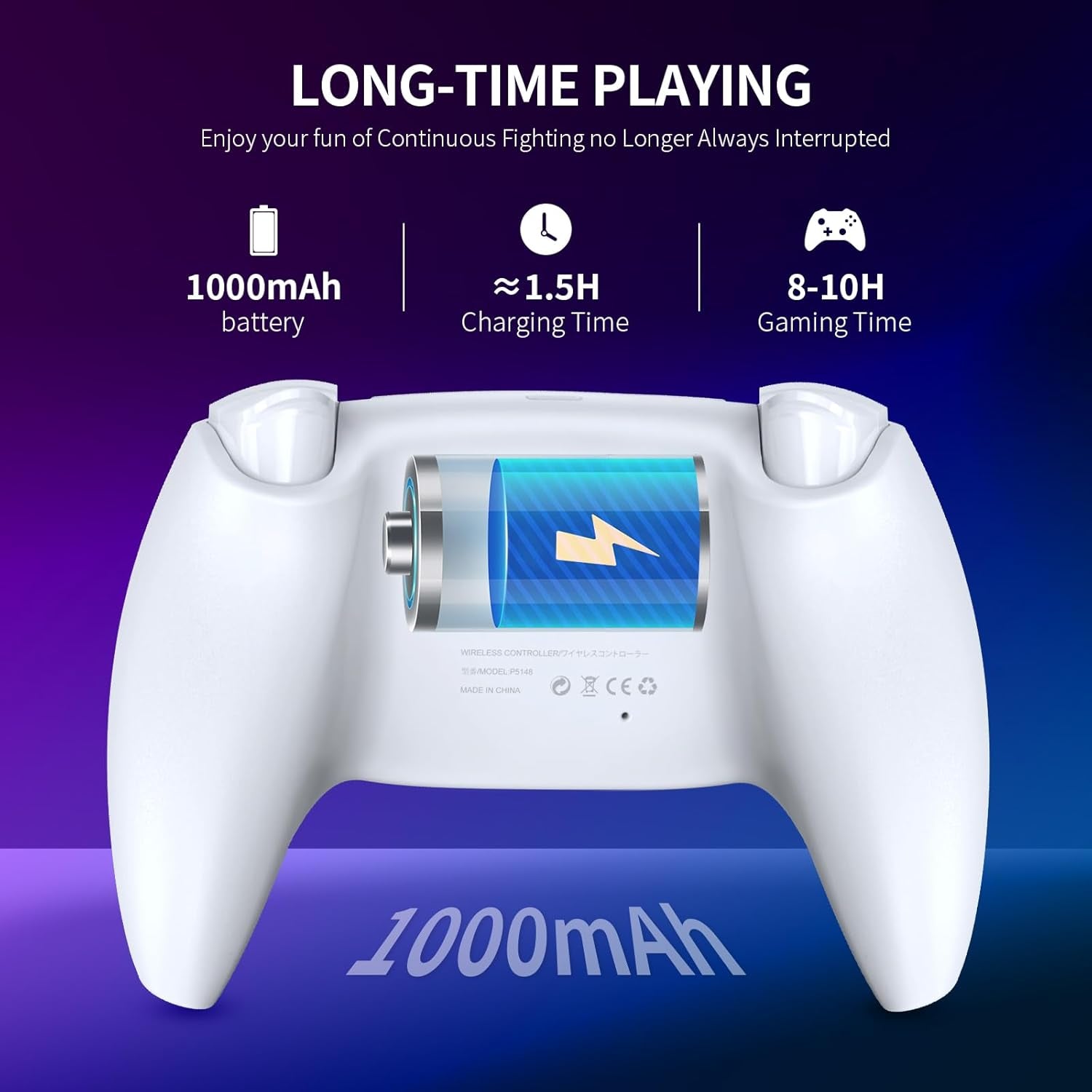 Wireless Gaming Controller Compatible with Ps5/Android/Pc, with LED Lights, Bluetooth,Hall Effect Joystick, Dual Vibration, 3.5Mm Audio Jack, 6-Axis Motion Contro Gamepad with Speaker (White)