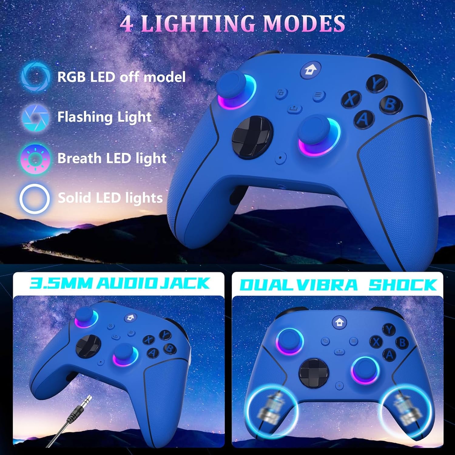 YUYIU Wireless RGB Controller for Xbox Series X|S, Xbox One & PC, Hall Effect Sticks, Turbo, Programmable Buttons, 1000mAh Battery