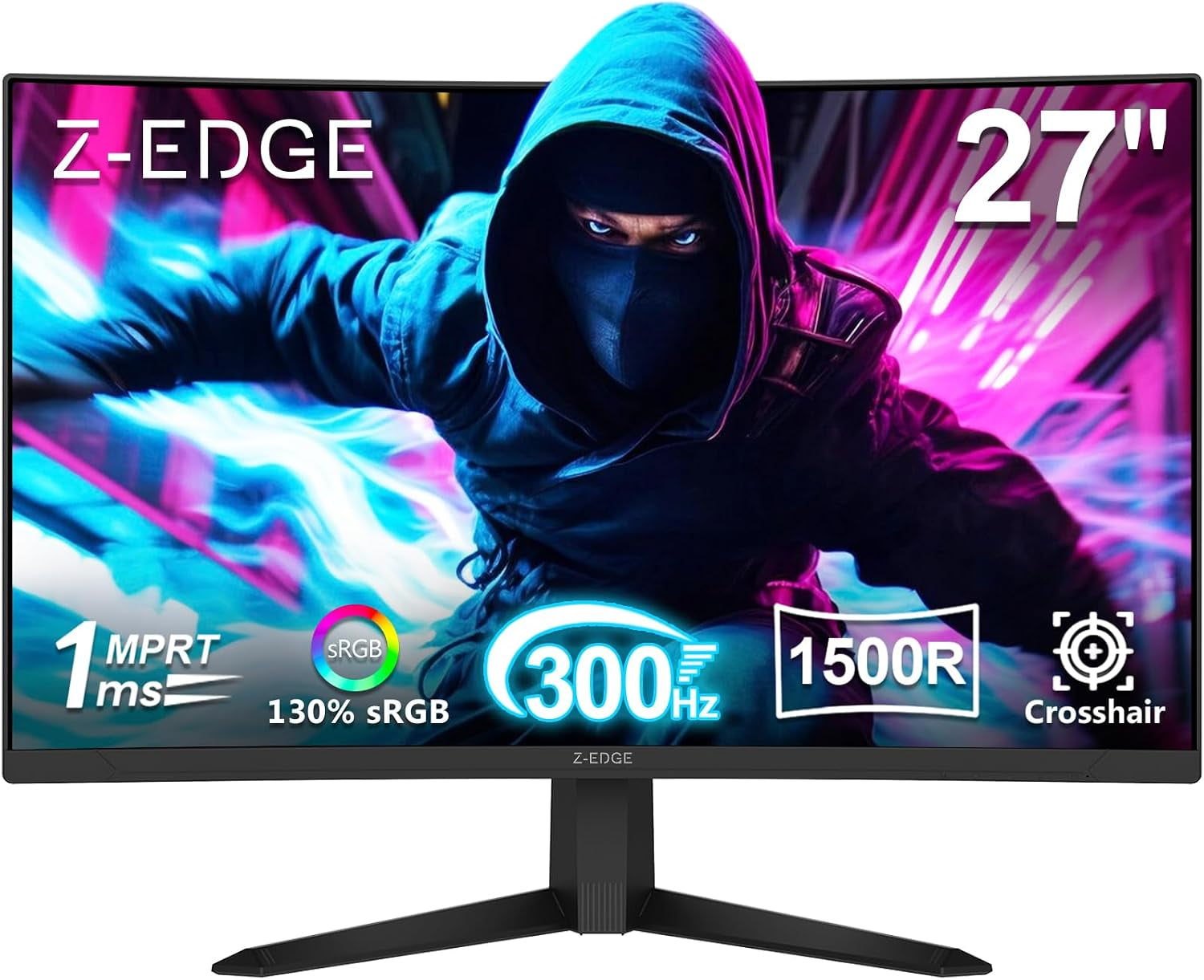 Z-Edge 27 Inch Curved Gaming Monitor, 1080P, 300Hz/240Hz Computer Screen | UG27S 1500R Curved Computer Monitor, 1Ms, Freesync, Low Blue Light, Dual DP & HDMI, Metal Stand, for Office & Gaming