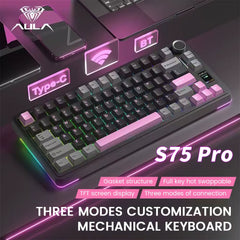 S75 Pro Gaming Mechanical Keyboard 75% Hot Swappable RGB Backlit 4000Mah PBT Keycaps Wireless Keyboard with LED Screen Knob