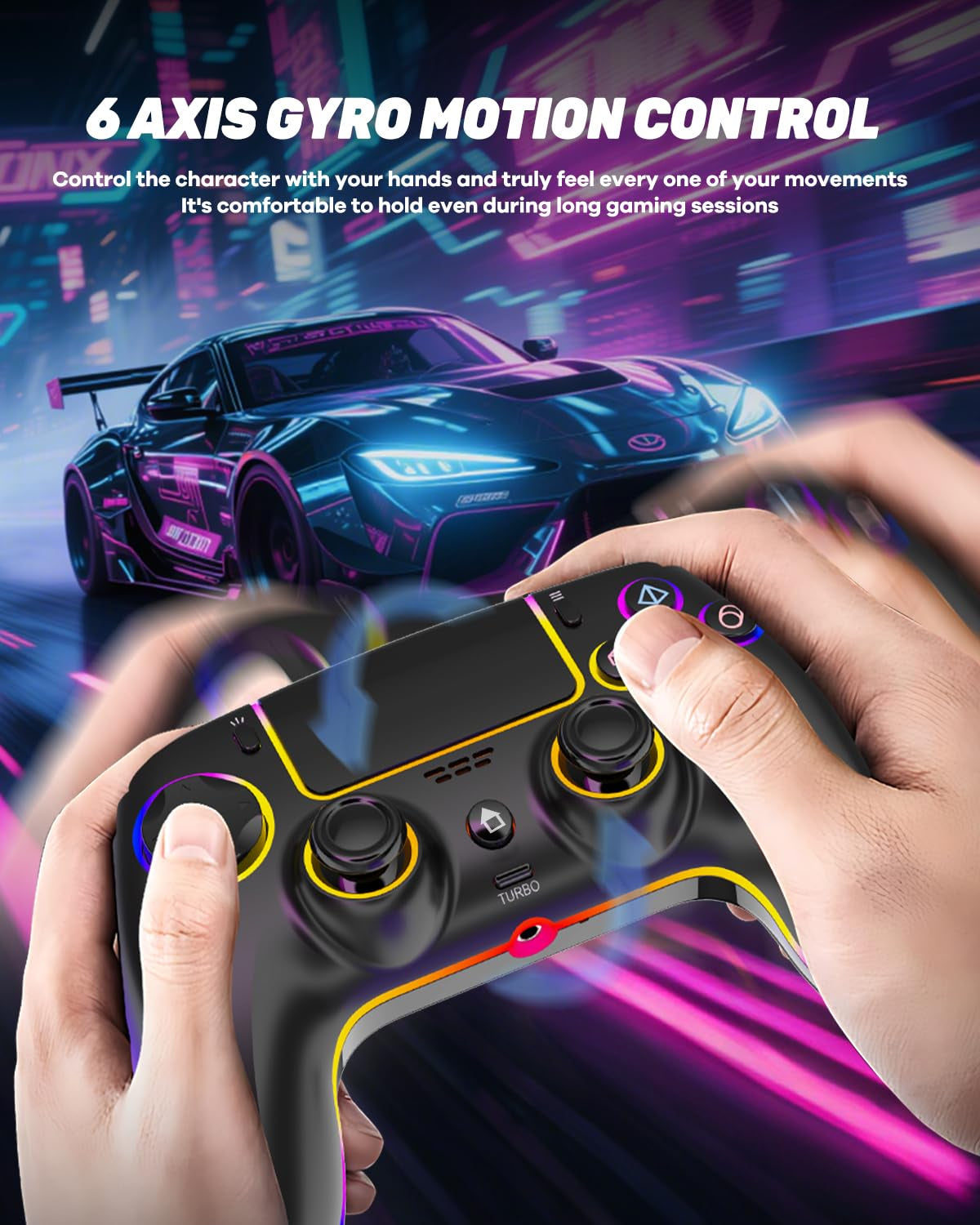 Wireless Pro Controller for PS5, PC, Mac, iOS, Android, and Steam Deck, RGB Gamepad with Hall Effect Joysticks, Dual Vibration, Turbo and Programmable Buttons, Touchpad, 3.5mm Audio Jack, 1500mAh Battery