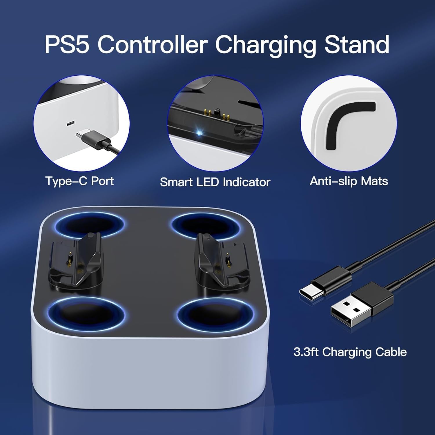 PS5 Controller Charger Dock, Fast Dual Charging Station with LED Indicator